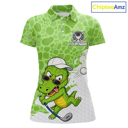 Personalized Funny Alligator Women Golf Polo Shirt, Custom Name & Team All Over Print Golf Shirt NHT1614
