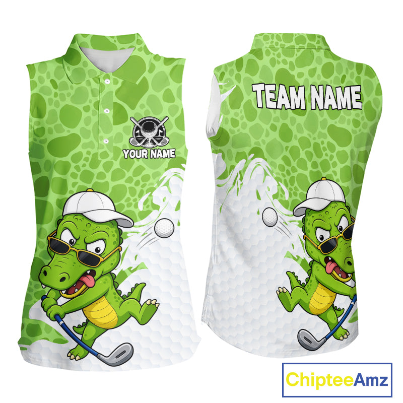 Personalized Funny Alligator Women Sleeveless Golf Polo Shirt, Custom Name & Team All Over Print Golf Shirt NHT1614