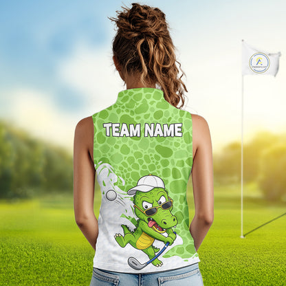 Personalized Funny Alligator Women Sleeveless Golf Polo Shirt, Custom Name & Team All Over Print Golf Shirt NHT1614