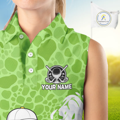 Personalized Funny Alligator Women Sleeveless Golf Polo Shirt, Custom Name & Team All Over Print Golf Shirt NHT1614