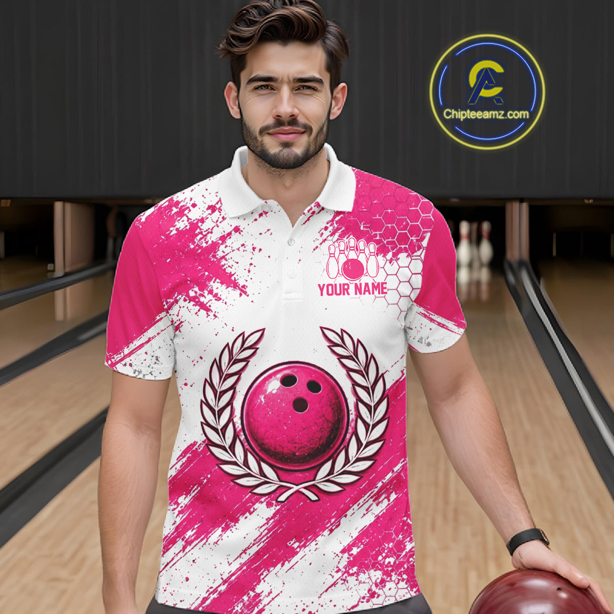 Custom Men Bowling Polo Shirt, Pink Breast Cancer Awareness Bowling Shirt, Personalized Team Jersey NHT1622