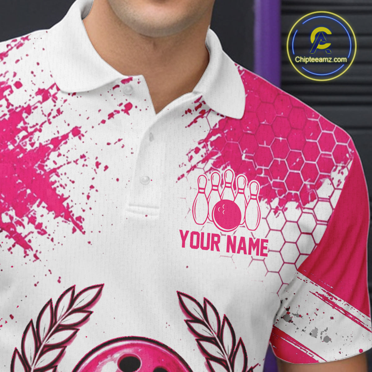 Custom Men Bowling Polo Shirt, Pink Breast Cancer Awareness Bowling Shirt, Personalized Team Jersey NHT1622