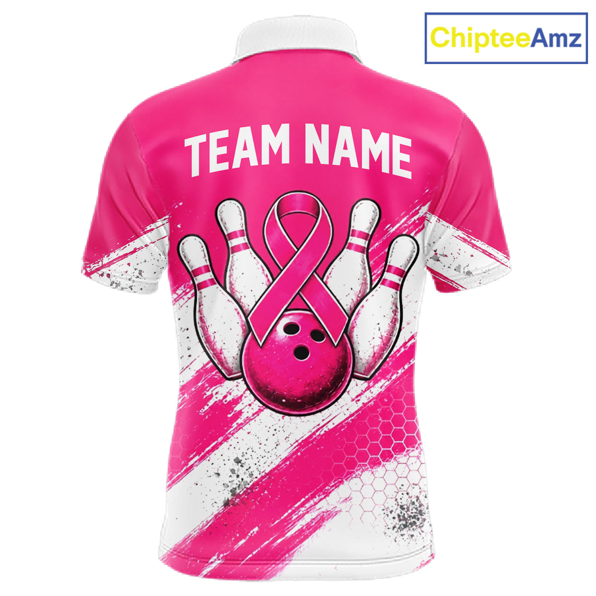 Custom Men Bowling Polo Shirt, Pink Breast Cancer Awareness Bowling Shirt, Personalized Team Jersey NHT1622