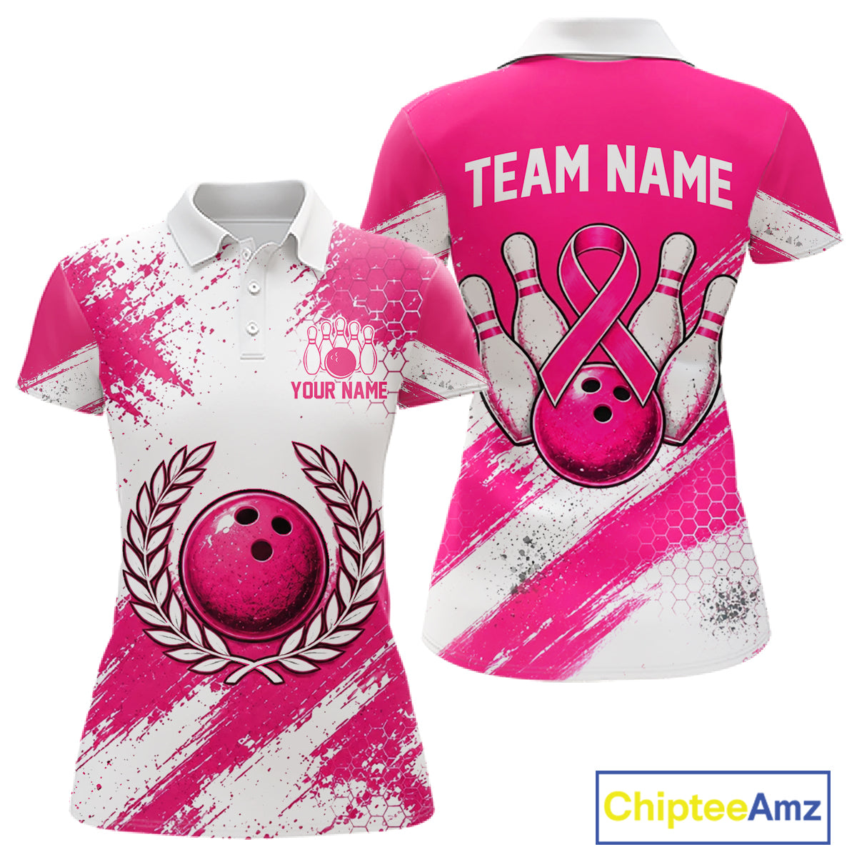 Custom Women Bowling Polo Shirt, Pink Breast Cancer Awareness Bowling Shirt, Personalized Team Jersey NHT1622