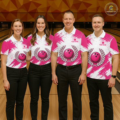Custom Women Bowling Polo Shirt, Pink Breast Cancer Awareness Bowling Shirt, Personalized Team Jersey NHT1622