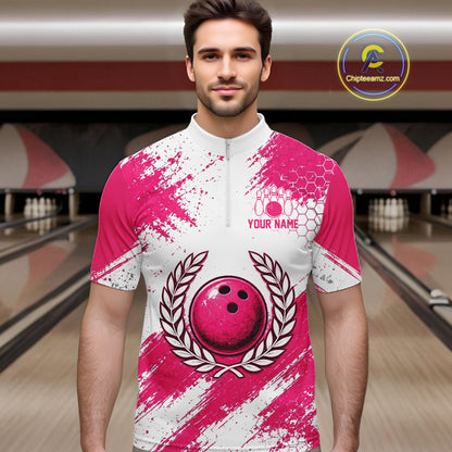 Custom Men Bowling Polo Shirt, Pink Breast Cancer Awareness Bowling Shirt, Personalized Team Jersey NHT1622