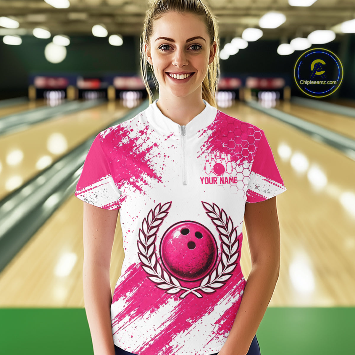 Custom Women Bowling Polo Shirt, Pink Breast Cancer Awareness Bowling Shirt, Personalized Team Jersey NHT1622