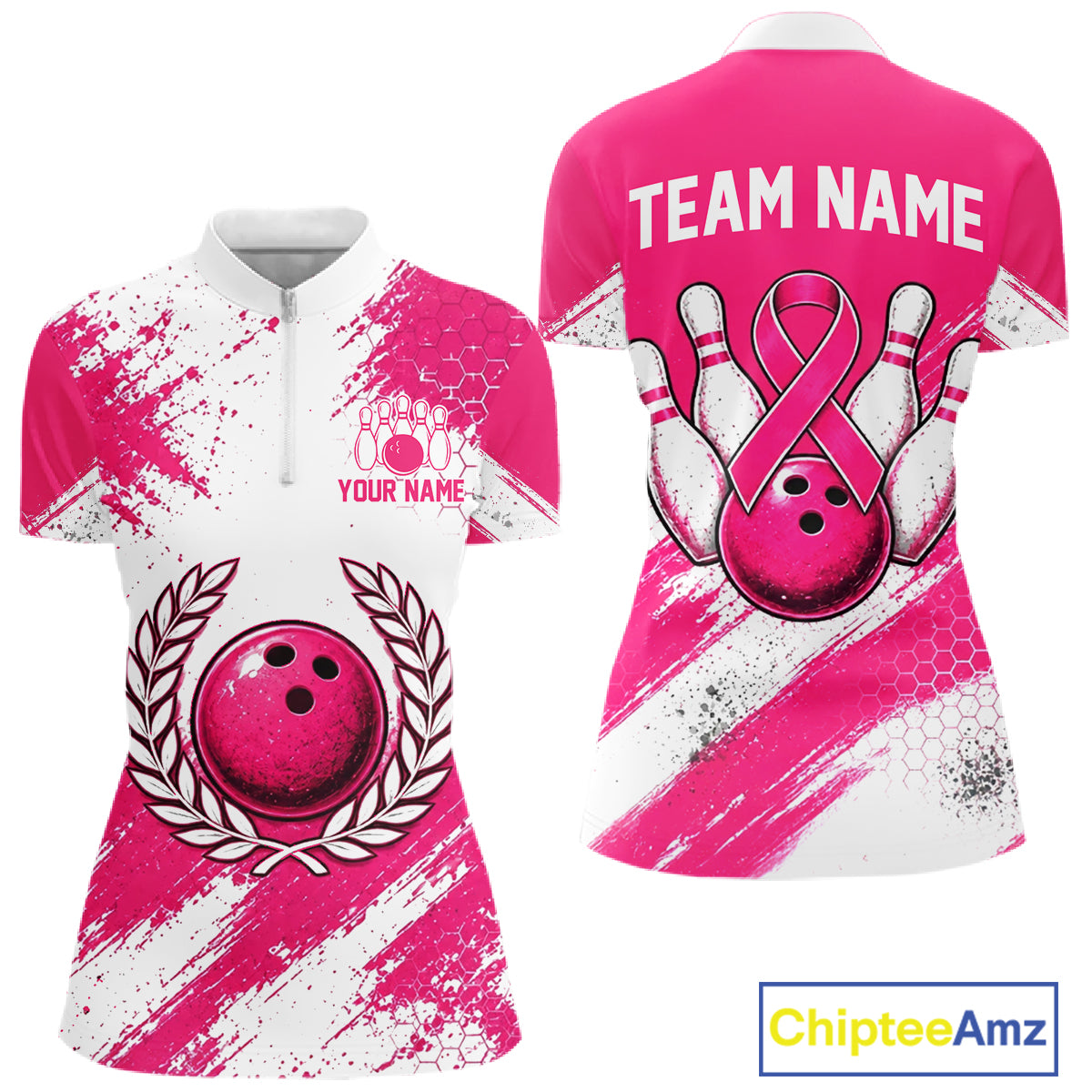 Custom Women Bowling Polo Shirt, Pink Breast Cancer Awareness Bowling Shirt, Personalized Team Jersey NHT1622