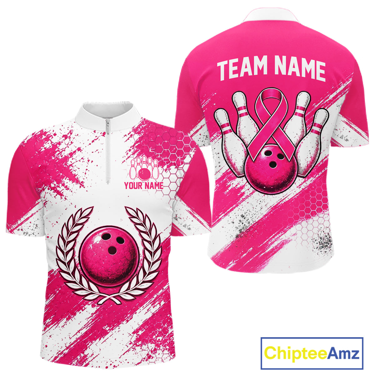 Custom Men Bowling Polo Shirt, Pink Breast Cancer Awareness Bowling Shirt, Personalized Team Jersey NHT1622