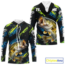 Load image into Gallery viewer, Personalized Bass Fishing Sport Jerseys For Men, Bass Fishing Shirt Long Sleeve Hooded NHT494