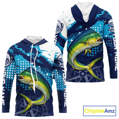 Custom Mahi Mahi Long Sleeve Hooded Fishing Shirts For Men, Design Mahi Mahi Fishing Jerseys NHT633