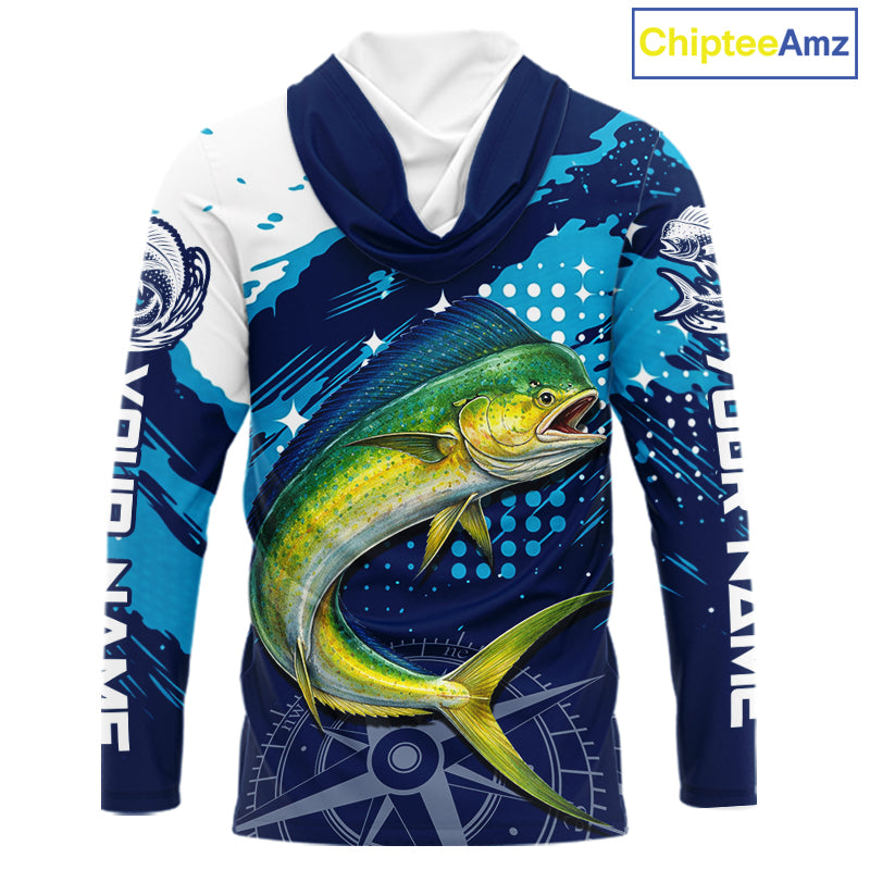Custom Mahi Mahi Long Sleeve Hooded Fishing Shirts For Men, Design Mahi Mahi Fishing Jerseys NHT633