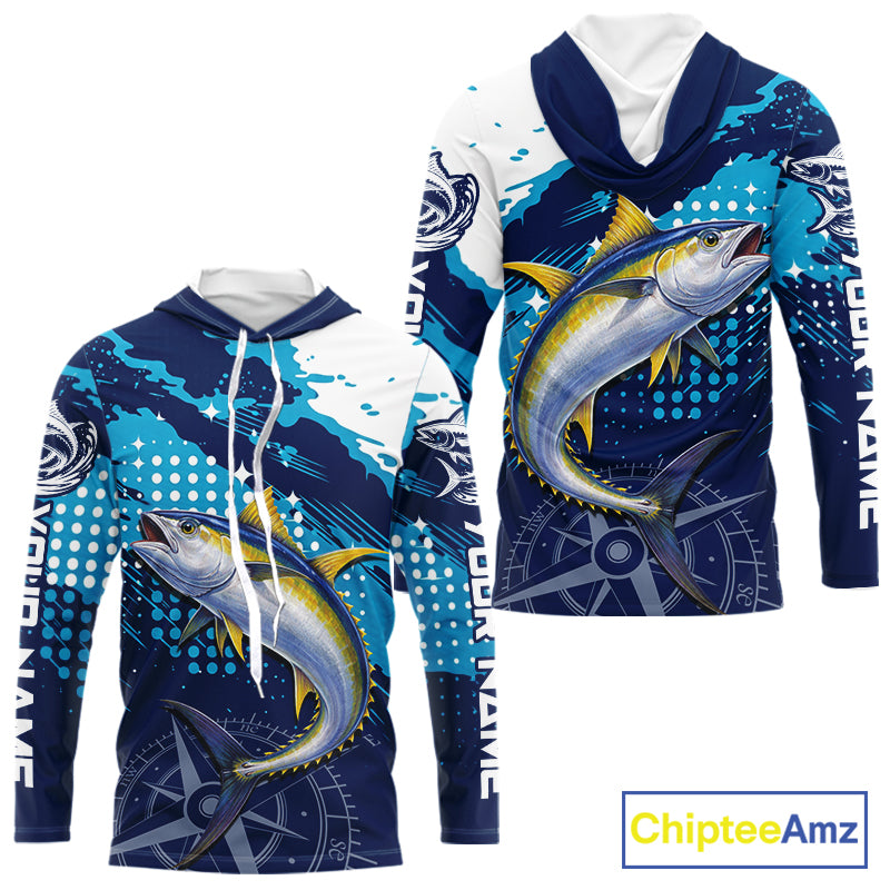 Custom Yellowfin Tuna Hooded Long Sleeve Fishing Shirts For Men, Design Tuna Fishing Jerseys NHT634