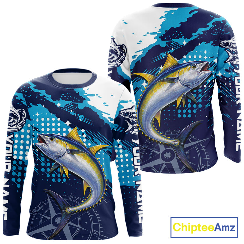 Custom Yellowfin Tuna Long Sleeve Fishing Shirts For Men, Design Tuna Fishing Jerseys NHT634