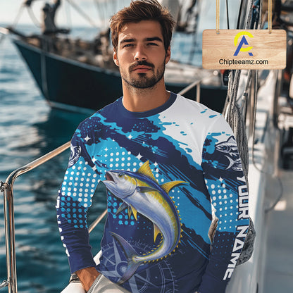 Custom Yellowfin Tuna Long Sleeve Fishing Shirts For Men, Design Tuna Fishing Jerseys NHT634