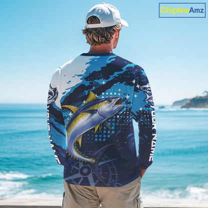 Custom Yellowfin Tuna Long Sleeve Fishing Shirts For Men, Design Tuna Fishing Jerseys NHT634