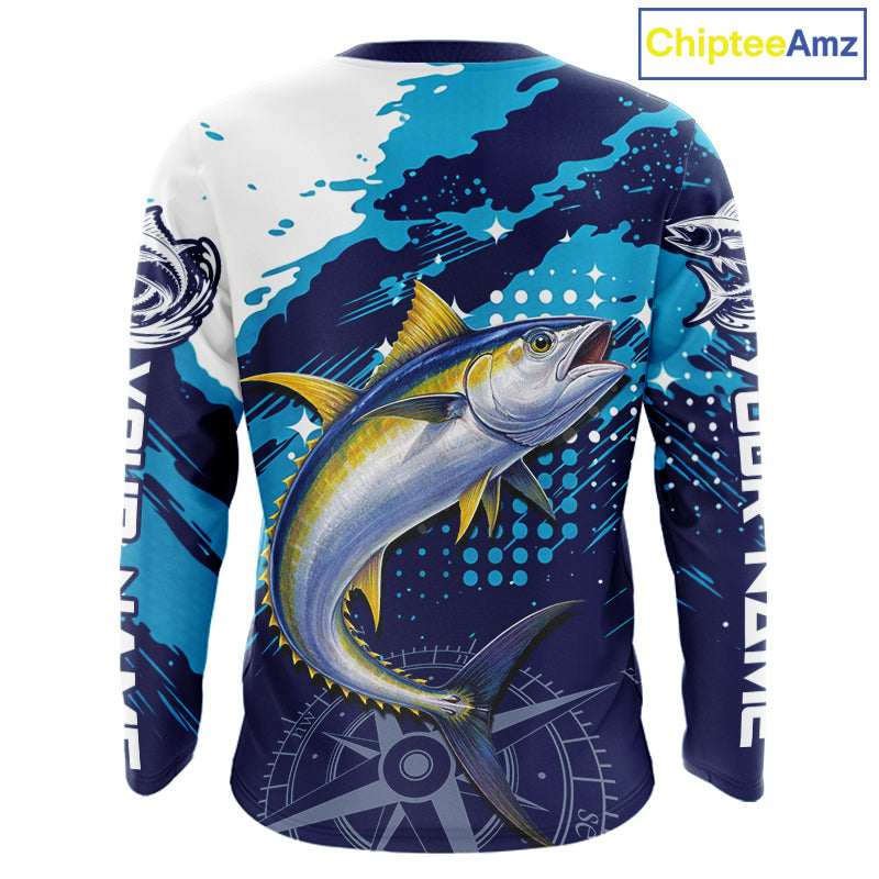 Custom Yellowfin Tuna Long Sleeve Fishing Shirts For Men, Design Tuna Fishing Jerseys NHT634