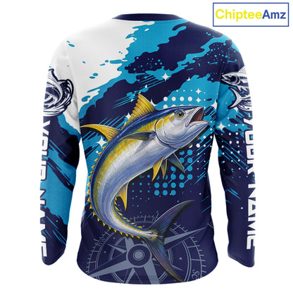 Custom Yellowfin Tuna Long Sleeve Fishing Shirts For Men, Design Tuna Fishing Jerseys NHT634