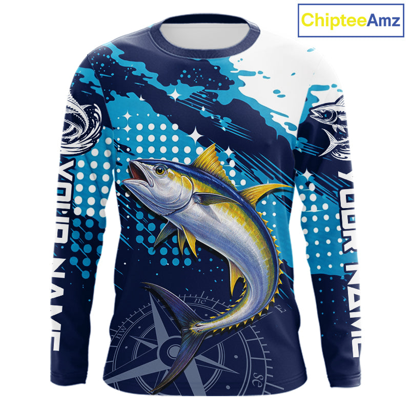 Custom Yellowfin Tuna Long Sleeve Fishing Shirts For Men, Design Tuna Fishing Jerseys NHT634