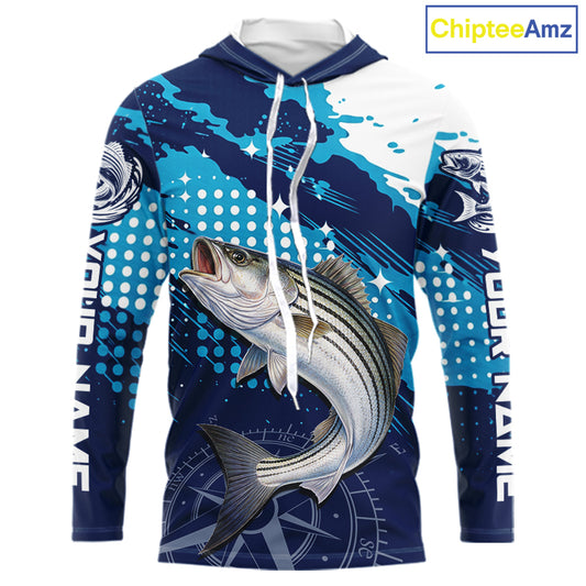 Custom Striped Bass Long Sleeve Hooded Fishing Shirts For Men, Design Striped Bass Fishing Jerseys NHT635