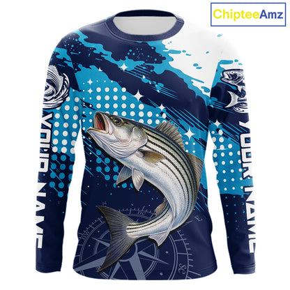 Custom Striped Bass Long Sleeve Fishing Shirts For Men, Design Striped Bass Fishing Jerseys NHT635