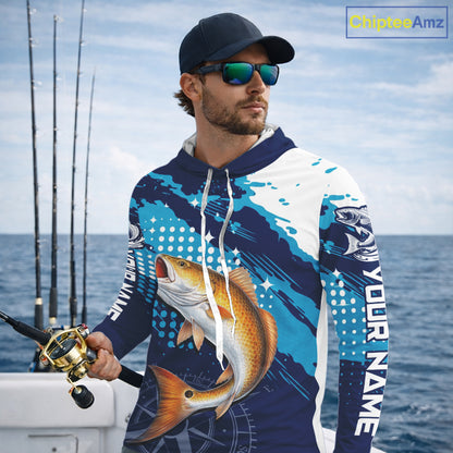 Custom Redfish Hooded Long Sleeve Fishing Shirts For Men, Design Redfish Fishing Jerseys NHT636
