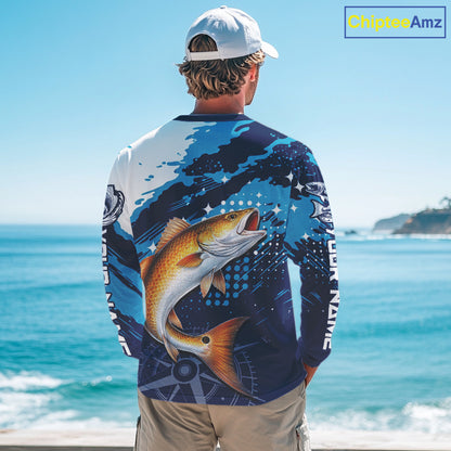 Custom Redfish Long Sleeve Fishing Shirts For Men, Design Redfish Fishing Jerseys NHT636
