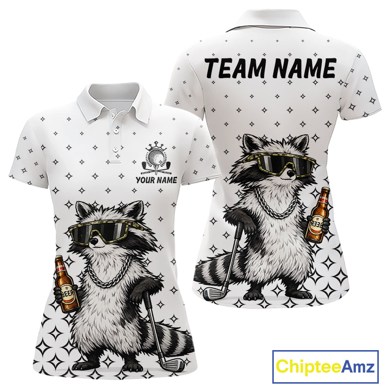 Funny Raccoon Golf Polo Shirt Custom Team Name Personalized Golf Team Polo Gift For Womens