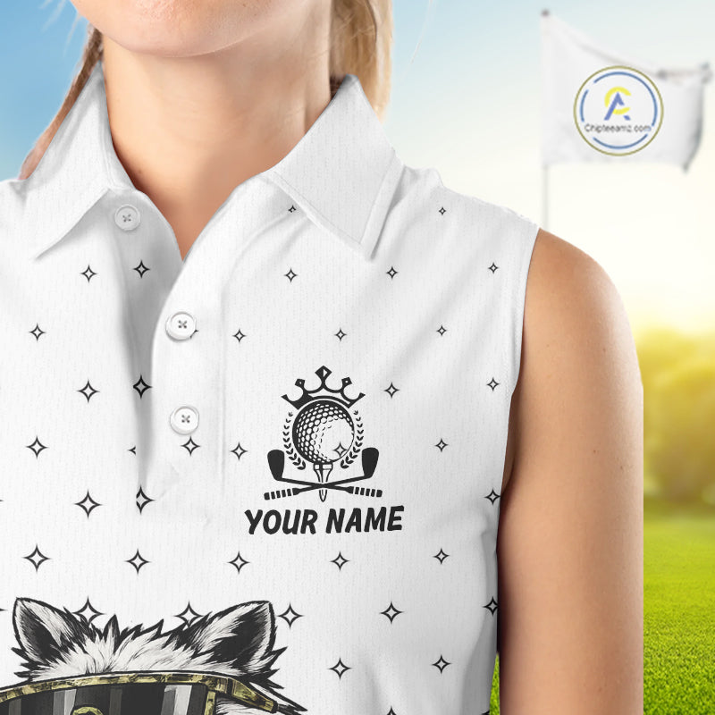 Funny Raccoon Womens Sleeveless Golf Polo Shirt Custom Team Name Personalized Golf Team