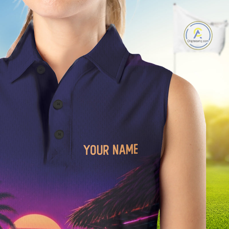 Retro Dog Womens Sleeveless Golf Polo Shirt Personalized Name Summer Beach Beer Golf Shirt Gift For Dog Lover