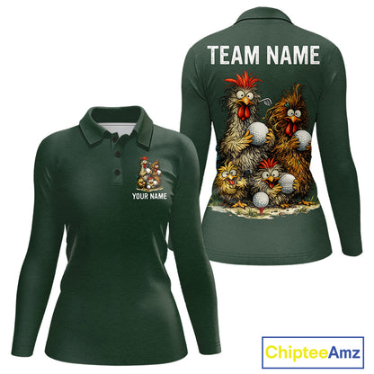 Funny Chicken Womens Golf Polo Shirt Custom Team Name Personalized Golfer Polo Funny Rooster Golf