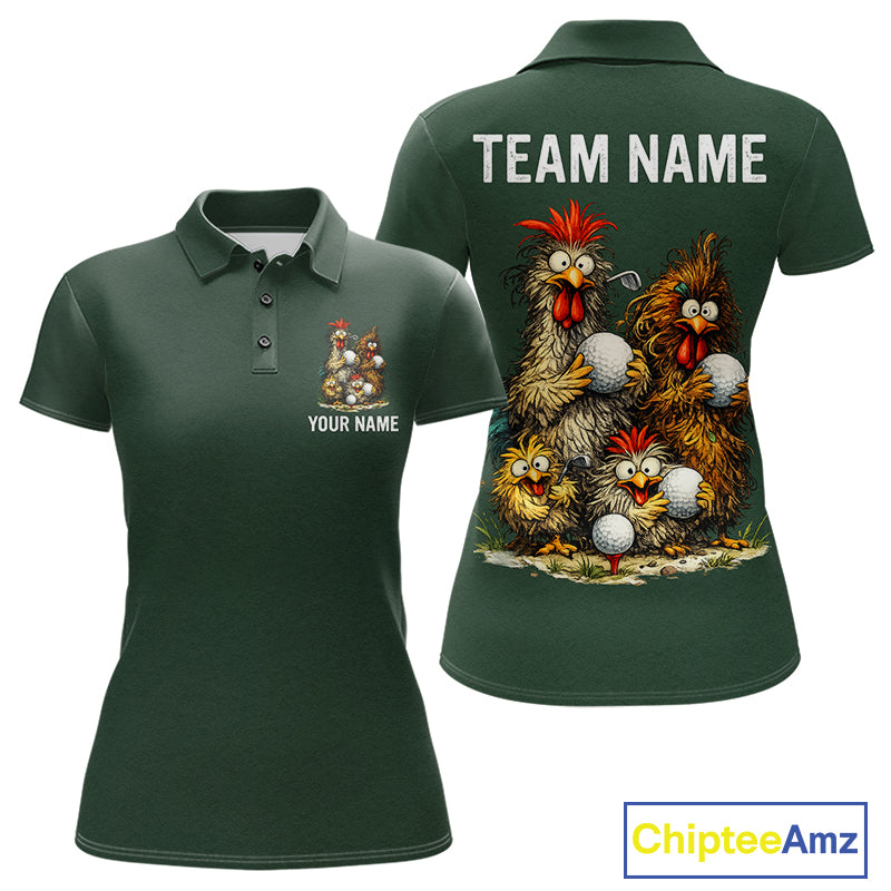 Funny Chicken Womens Golf Polo Shirt Custom Team Name Personalized Golfer Polo Funny Rooster Golf