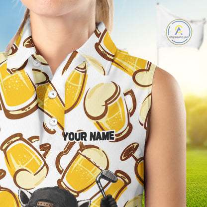 Funny Raccoon Beer Womens Sleeveless Golf Polo Shirt Personalized Name Custom Golf Shirt
