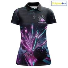 Load image into Gallery viewer, Custom Neon Glow Women Bowling Jersey, Personalized Purple Cyan Light Polo &amp; Quarter-Zip Shirt 