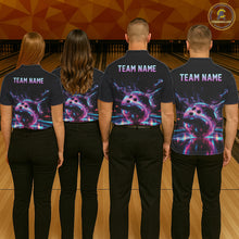 Load image into Gallery viewer, Custom Neon Glow Bowling Jersey, Personalized Purple Cyan Light Polo &amp; Quarter-Zip Shirt NHT1170