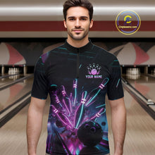 Load image into Gallery viewer, Custom Neon Glow Bowling Jersey, Personalized Purple Cyan Light Polo &amp; Quarter-Zip Shirt NHT1170