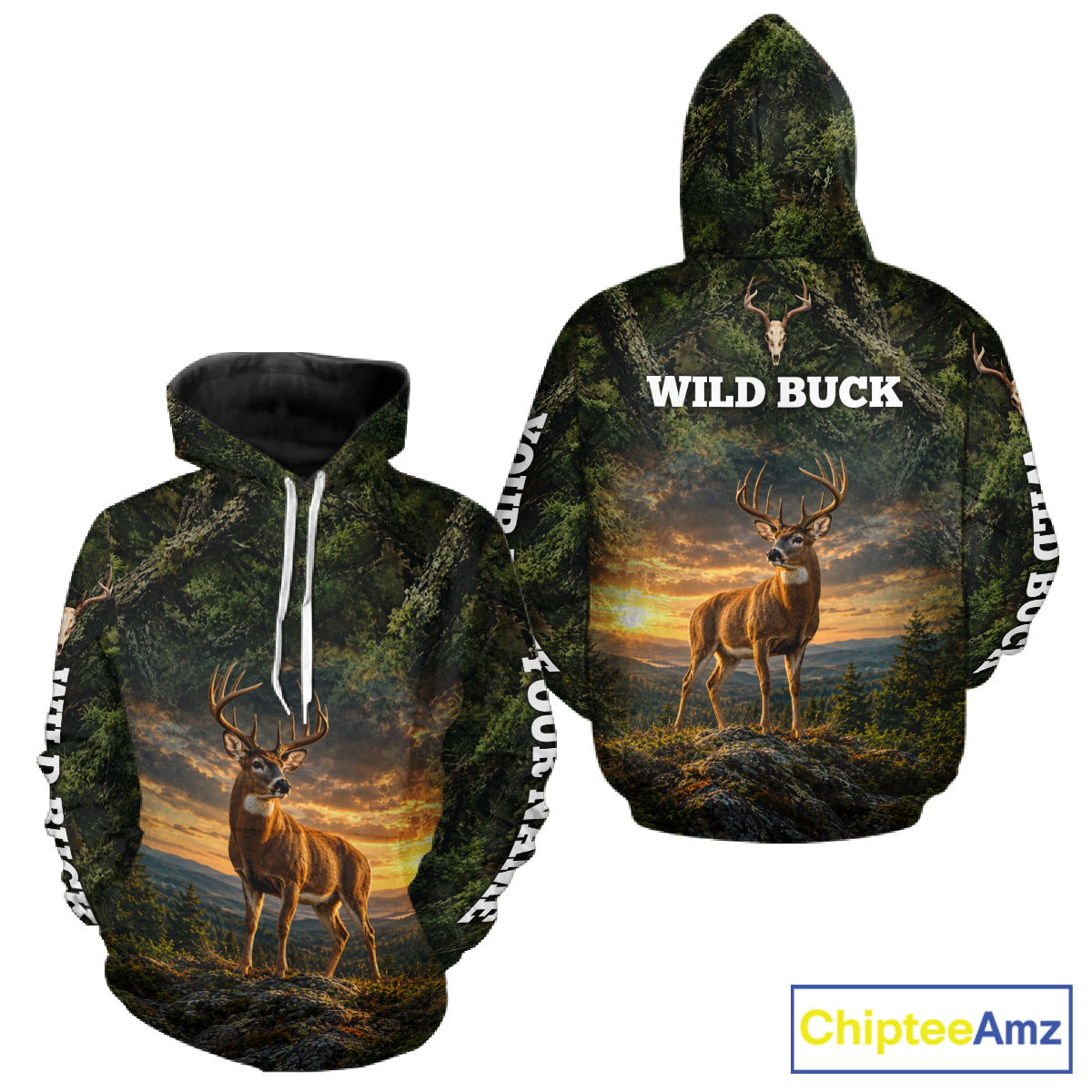 Personalized Wild Buck Deer Hunting Shirt, Camouflage Woodland Wildlife Graphic Apparel NHT1630