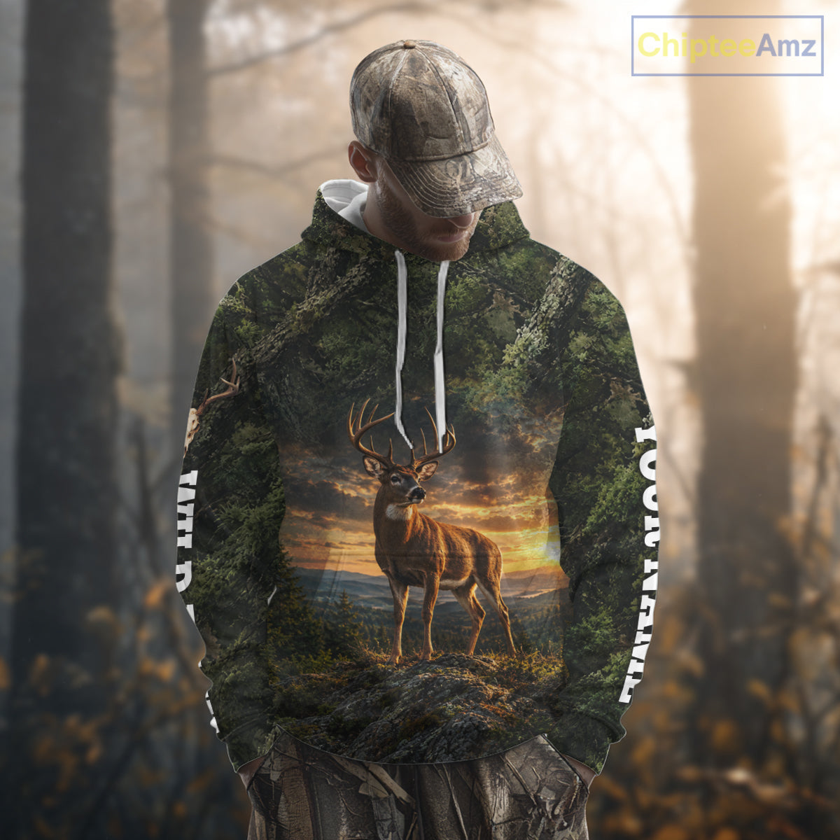 Personalized Wild Buck Deer Hunting Shirt, Camouflage Woodland Wildlife Graphic Apparel NHT1630