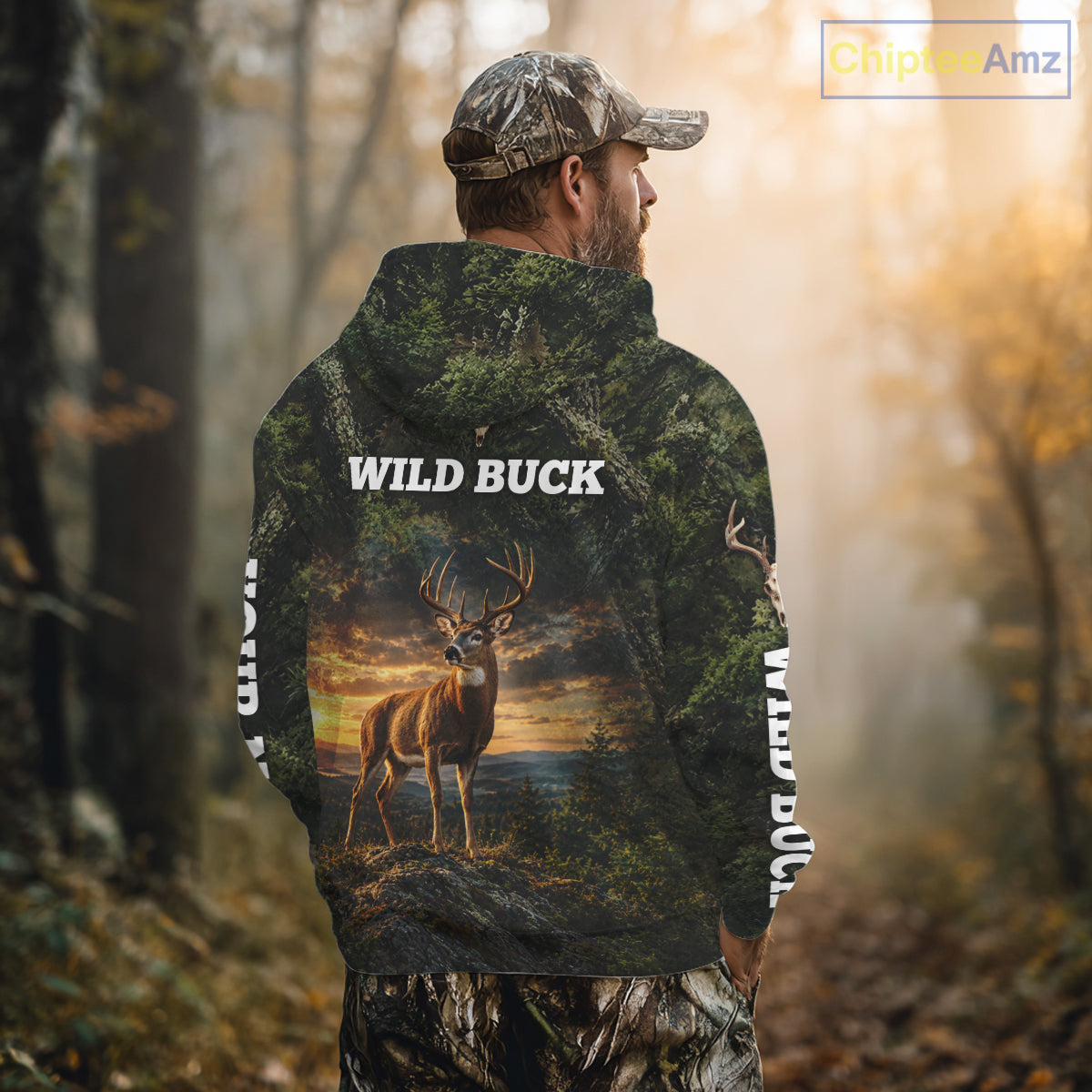 Personalized Wild Buck Deer Hunting Shirt, Camouflage Woodland Wildlife Graphic Apparel NHT1630