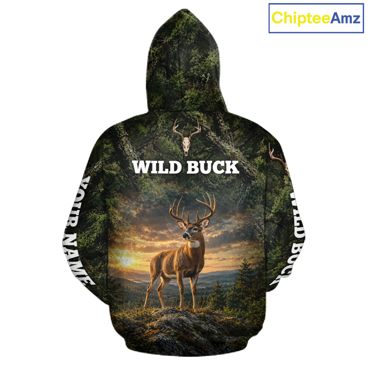 Personalized Wild Buck Deer Hunting Shirt, Camouflage Woodland Wildlife Graphic Apparel NHT1630