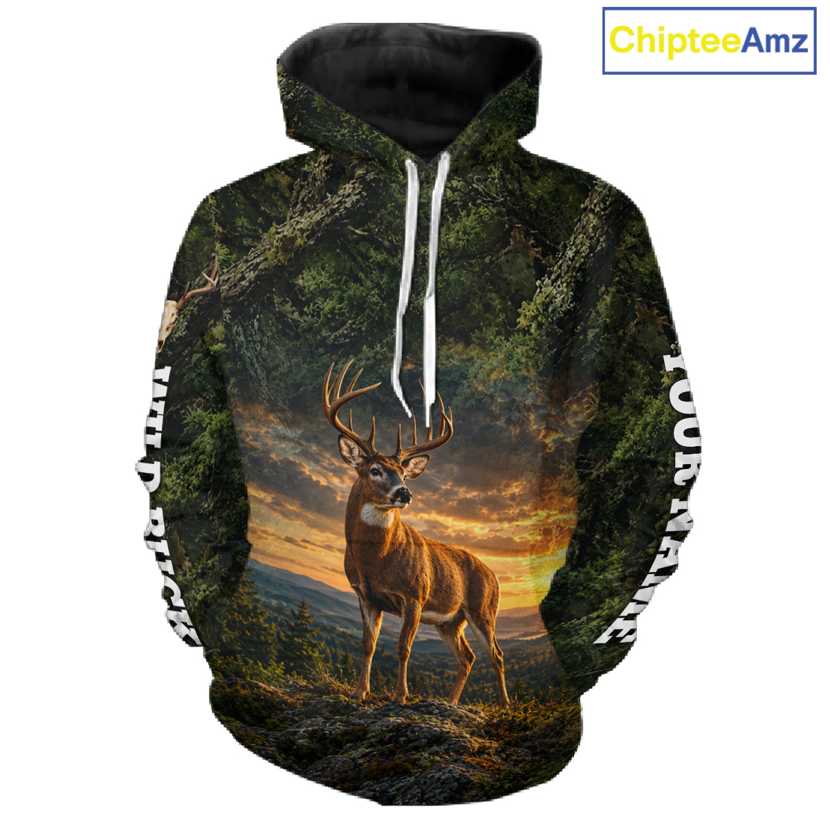 Personalized Wild Buck Deer Hunting Shirt, Camouflage Woodland Wildlife Graphic Apparel NHT1630