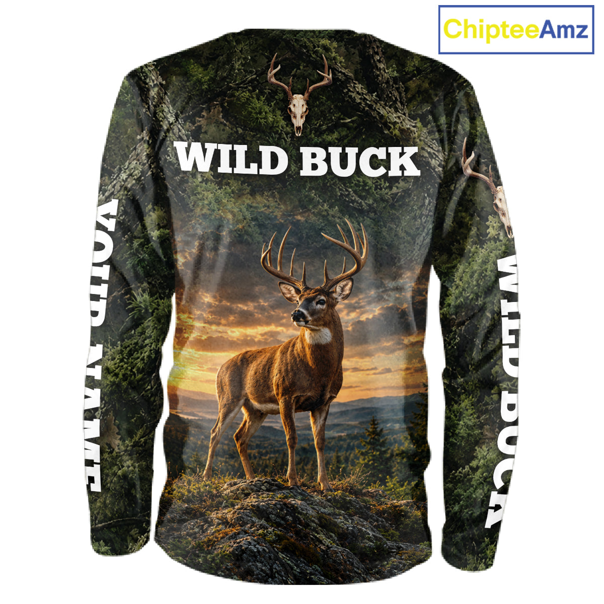 Personalized Wild Buck Deer Hunting Shirt, Camouflage Woodland Wildlife Graphic Apparel NHT1630