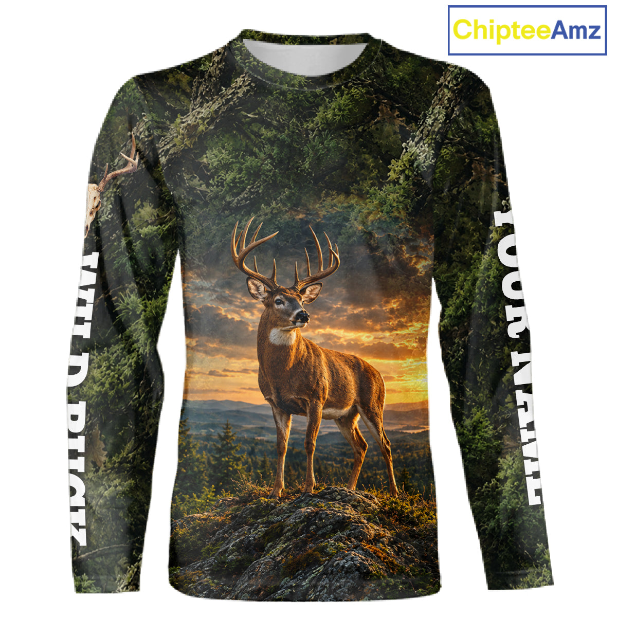Personalized Wild Buck Deer Hunting Shirt, Camouflage Woodland Wildlife Graphic Apparel NHT1630
