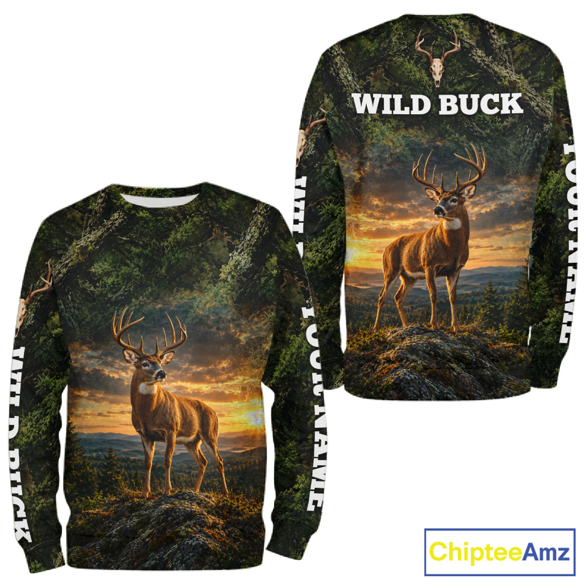 Personalized Wild Buck Deer Hunting Shirt, Camouflage Woodland Wildlife Graphic Apparel NHT1630