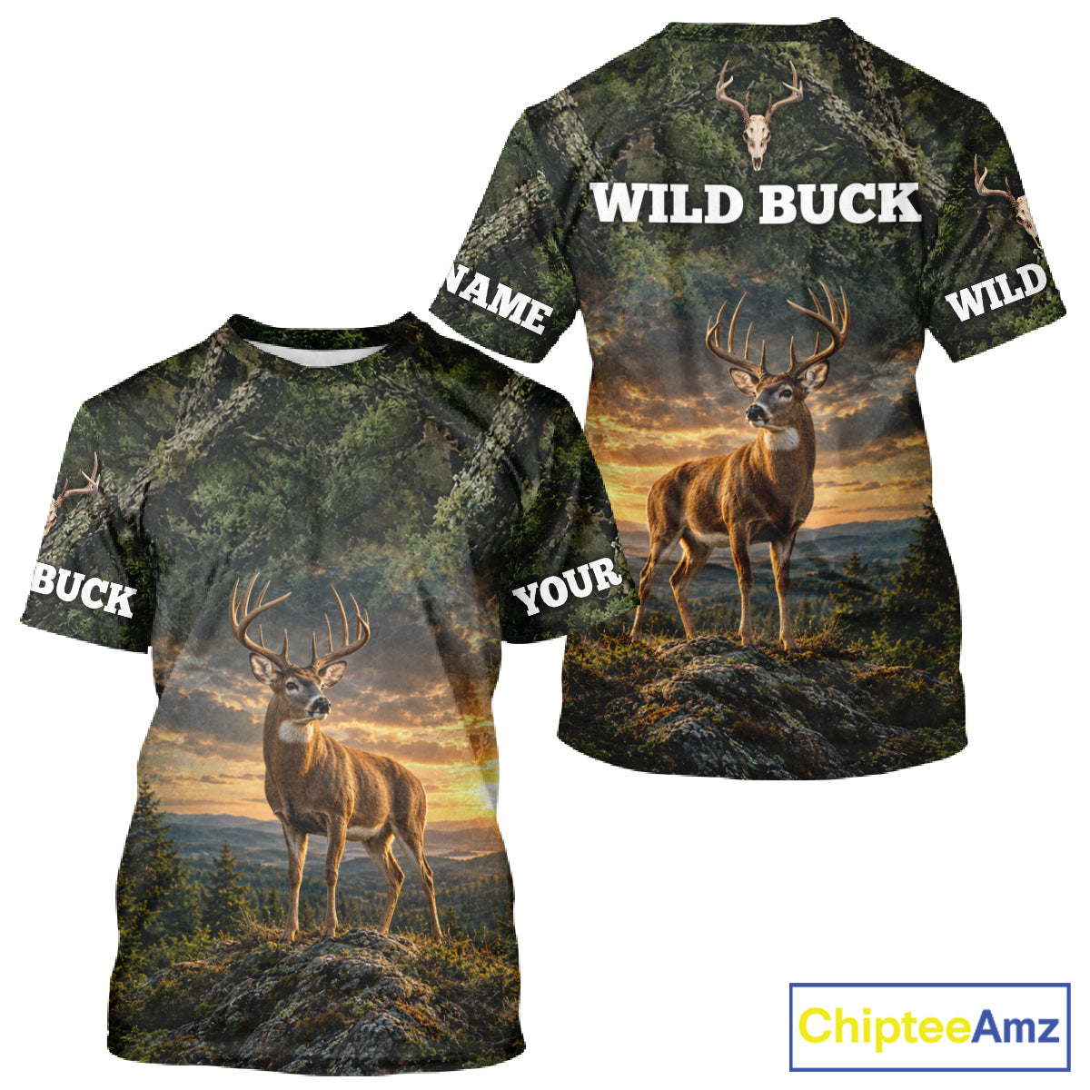 Personalized Wild Buck Deer Hunting Shirt, Camouflage Woodland Wildlife Graphic Apparel NHT1630