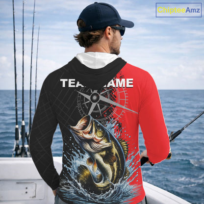 Personalized Bass Hooded Performance Fishing Shirts , Red Camo Bass Compass Tournament Shirts NHT495