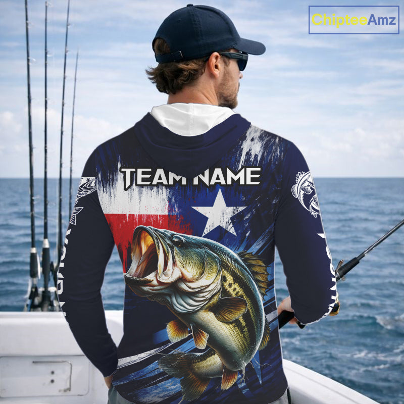Personalized Bass Long Sleeve Performance Fishing Shirts, Hooded Bass Custom Texas Fishing Jersey  NHT502