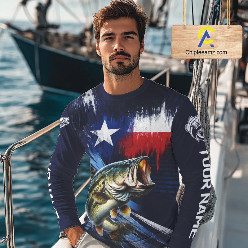 Personalized Bass Long Sleeve Performance Fishing Shirts, Bass Custom Texas Fishing Jersey  NHT502