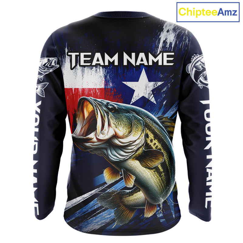 Personalized Bass Long Sleeve Performance Fishing Shirts, Bass Custom Texas Fishing Jersey  NHT502