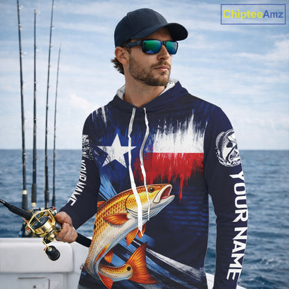 Personalized Redfish Long Sleeve Performance Fishing Shirts, Hooded Redfish Custom Texas Fishing Jersey NHT503